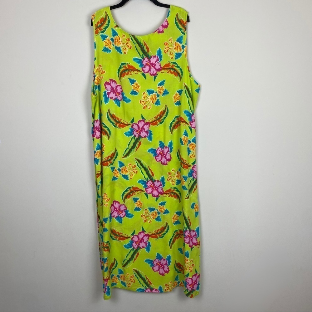 Jane Ashley Vtg Tropical Floral Maxi Shift Dress Sleeveless Lime Green 3X - Picture 10 of 14
